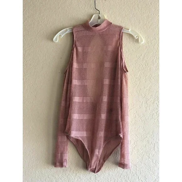 A. Peach Womens Dusty Pink Mesh Bodysuit S - Picture 7 of 7